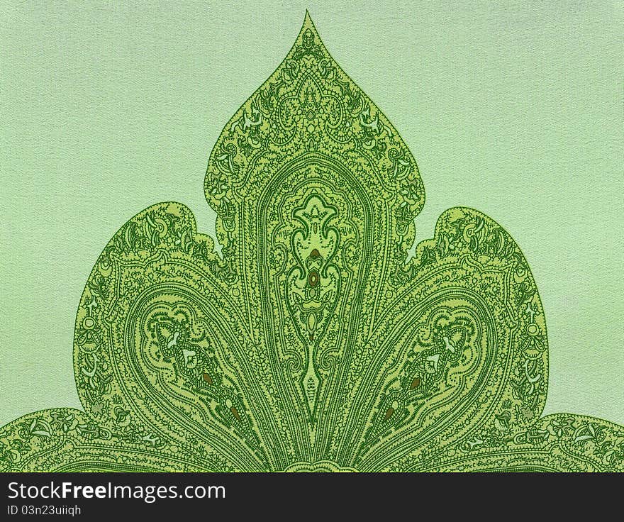 Green oriental ornamented textile scan.