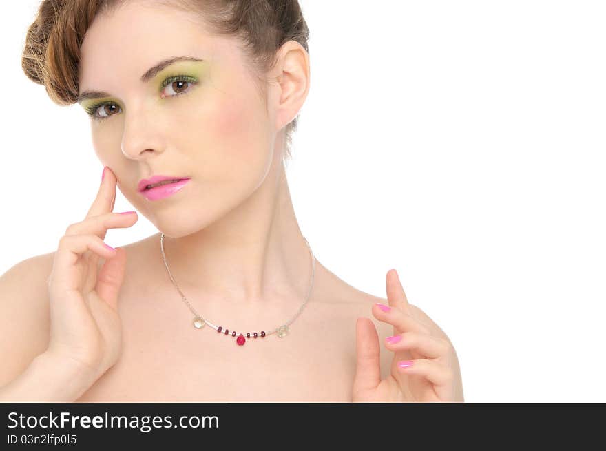 Woman with jewelry from natural stones