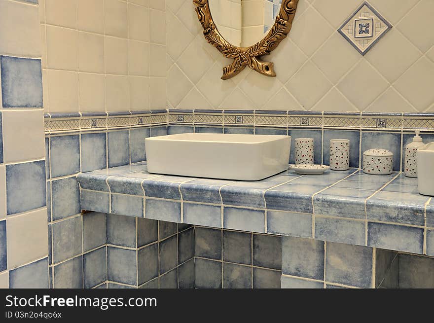 Blue Washroom Interior