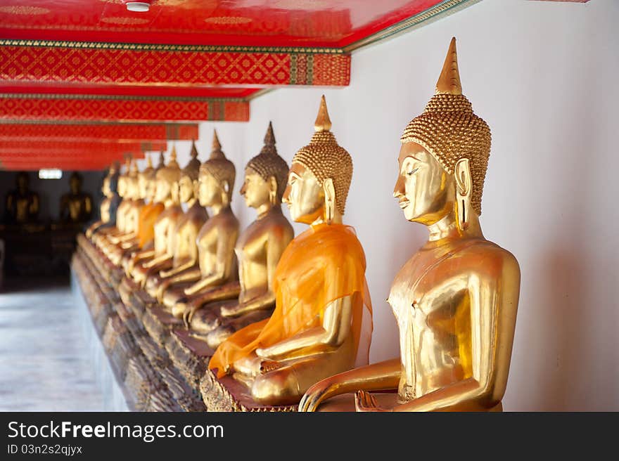 Buddha statues in a temple in Bangkok, Thailand