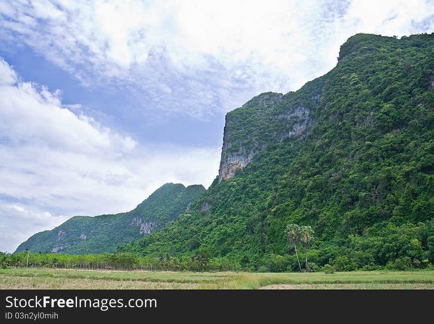 Mountains stretch across the field