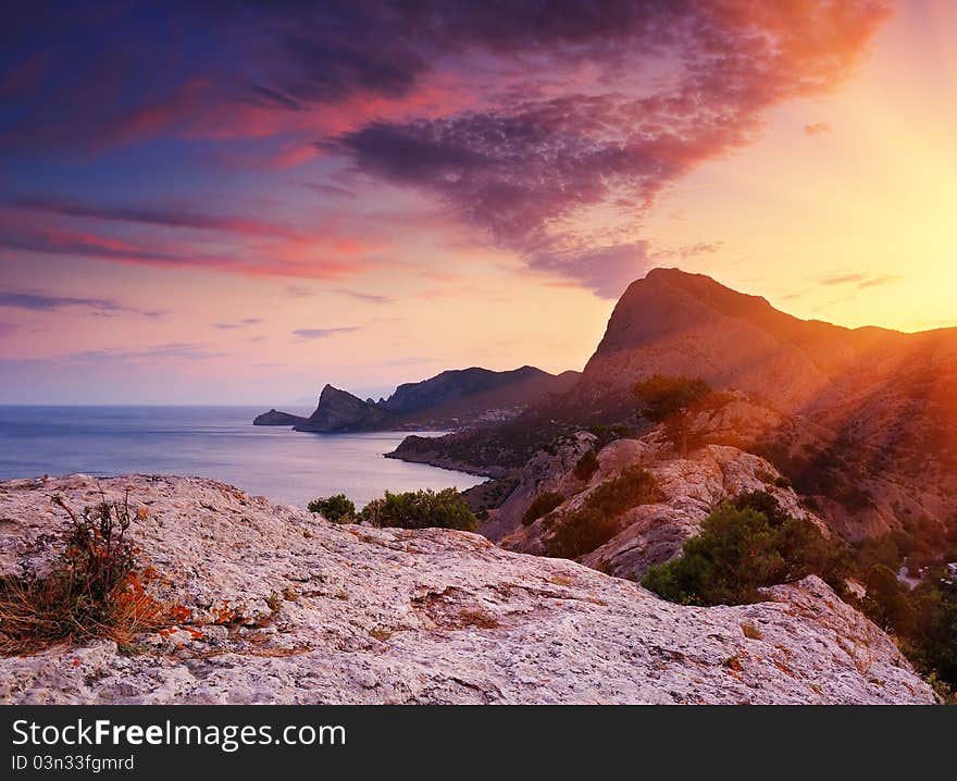 Landscape with a sunset and the cloudy sky. Landscape with a sunset and the cloudy sky