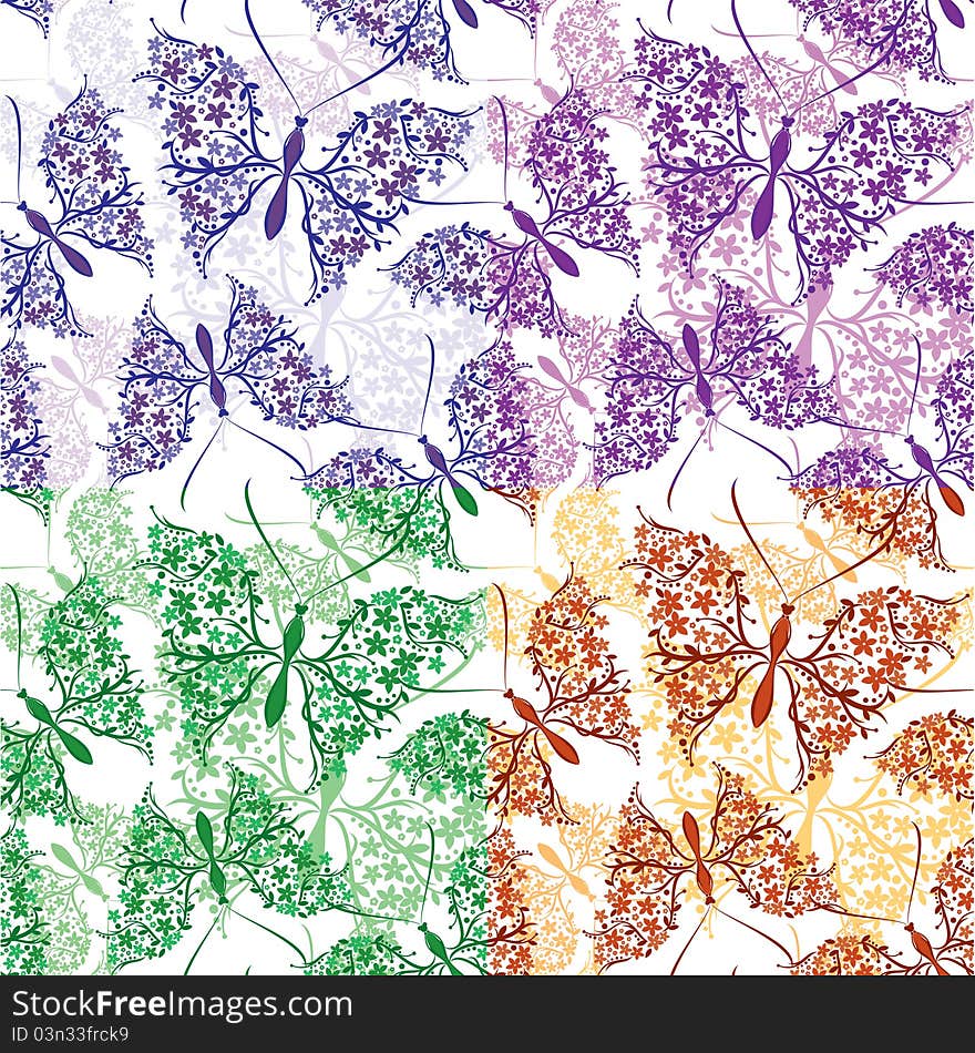 Seamless pattern with butterflies and flowers