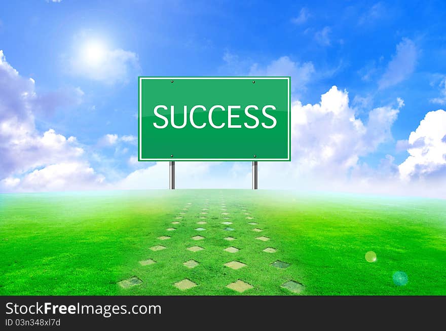 Traffic Success Sign And Green Background