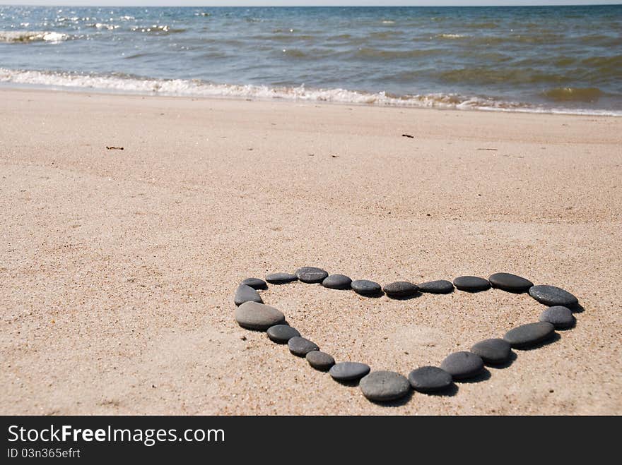 Heart From Stones On Beach