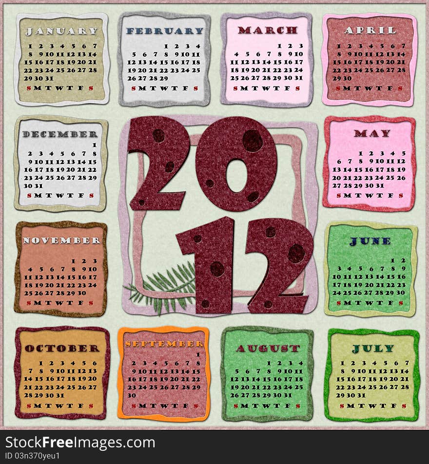 Felt calendar for year 2012. Scrap-book style. Felt calendar for year 2012. Scrap-book style