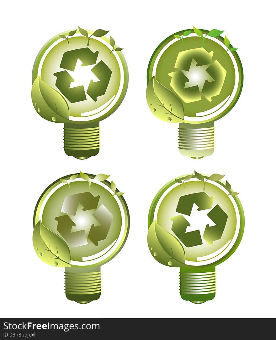 A set of environment-friendly light bulbs in different shades of green suitable for recycling, power-saving, green lifestyle themes. A set of environment-friendly light bulbs in different shades of green suitable for recycling, power-saving, green lifestyle themes