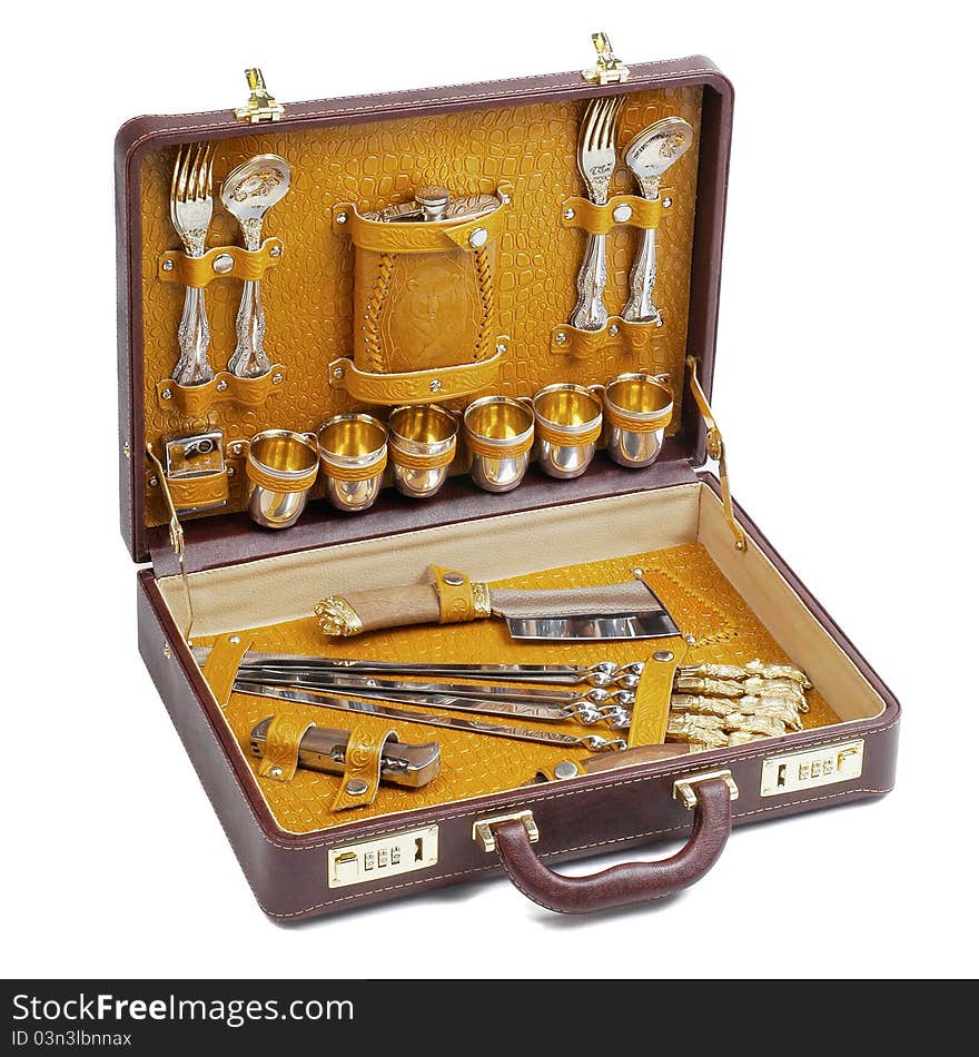 Luxury Kit For Picnic In Leather Case