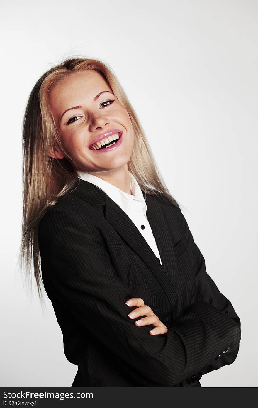 Business woman on a gray background