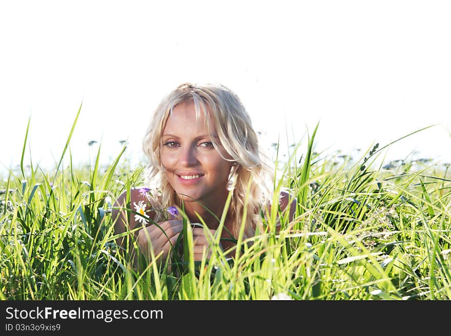 Woman on green grass