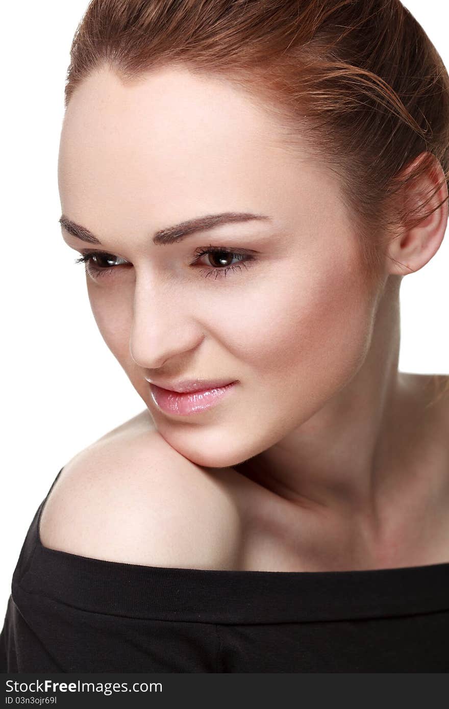 Close-up face of beautiful caucasian woman over white. Close-up face of beautiful caucasian woman over white