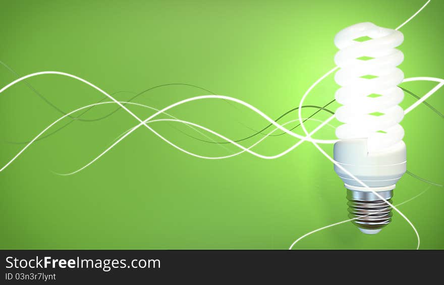 Fluorescent Light Bulb on green background