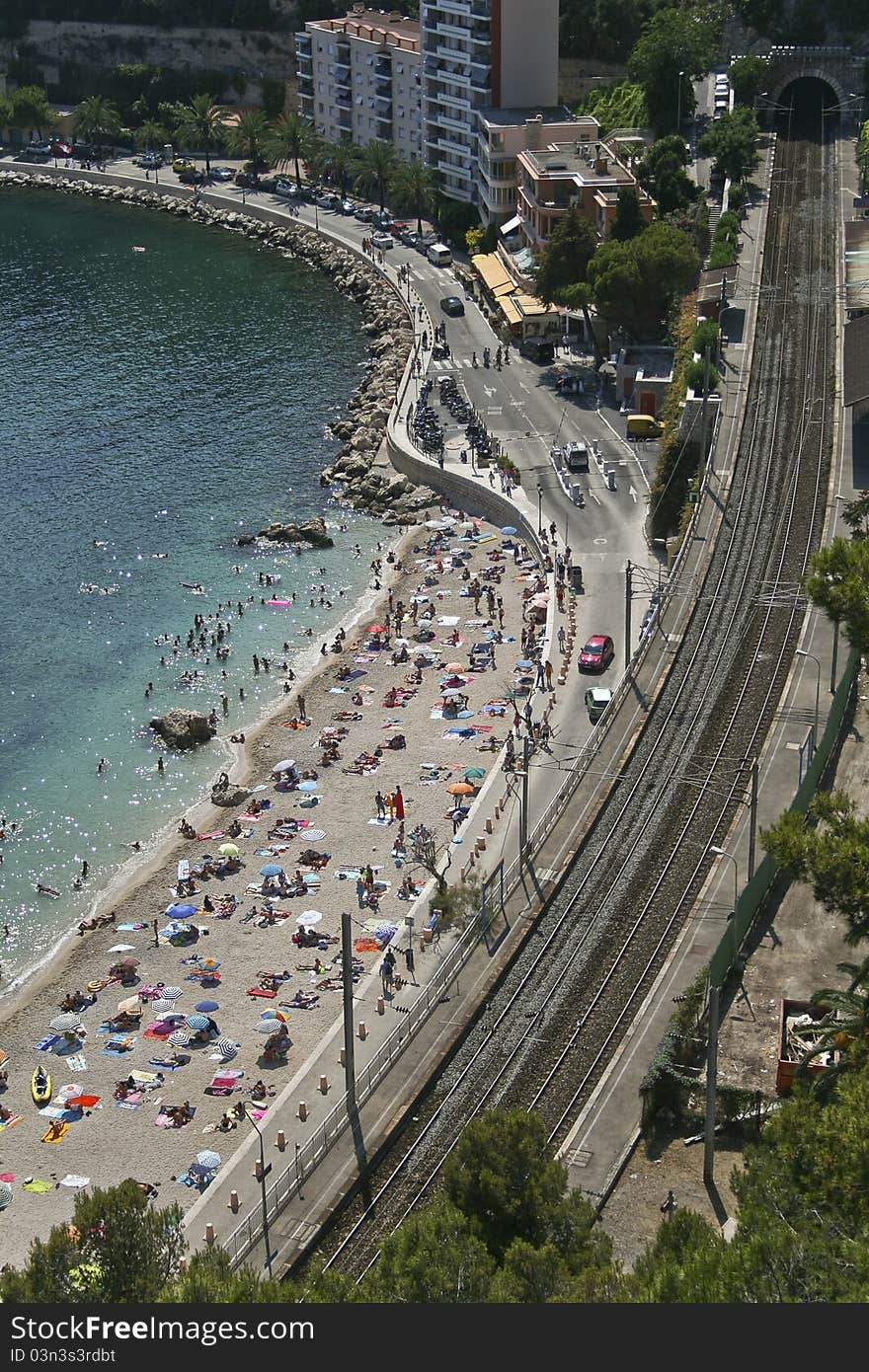 Aerial view of beach and railway