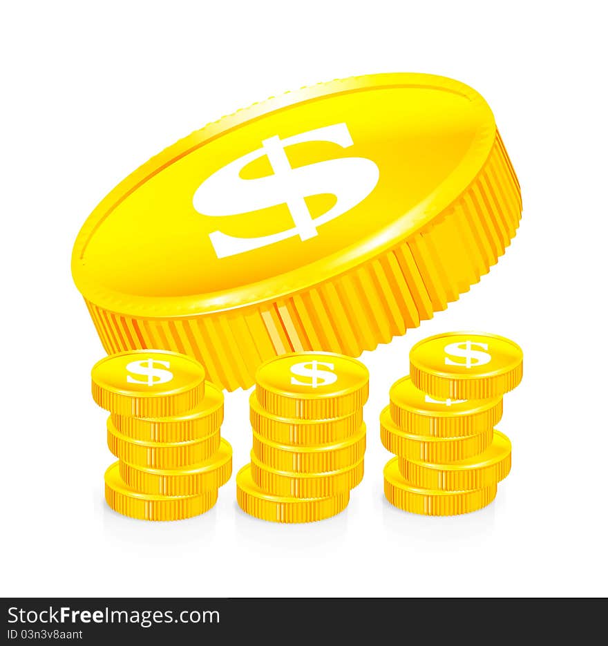 Stacks of gold coins illustration on white