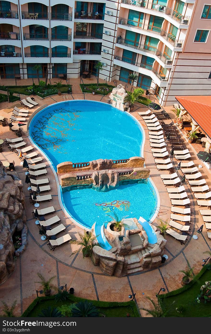 Top view on pool in hotel in Bulgaria