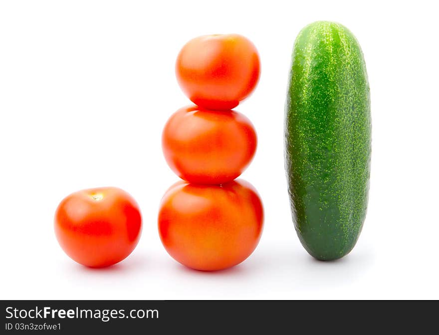 Tomato and cucumber, on the white background