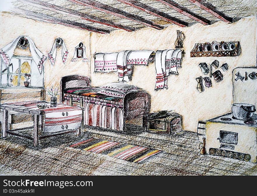 Romanian house interior sketch