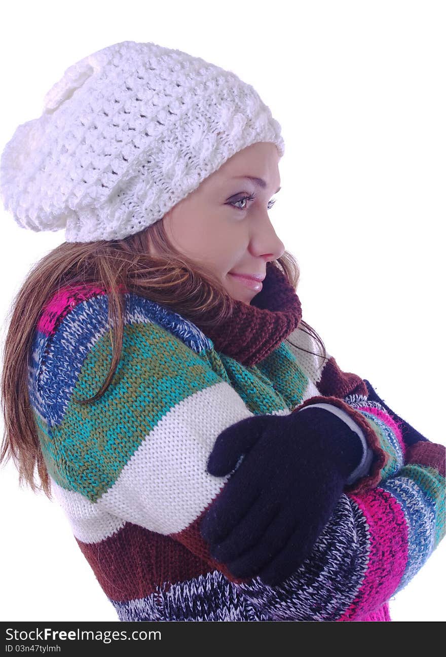 Beautiful girl portrait in winter clothes