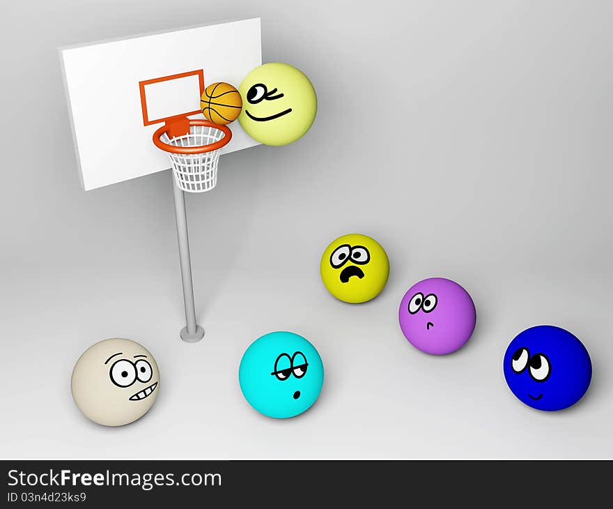 3d render of basketball match with funny people.