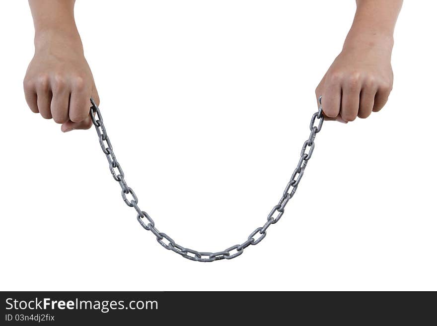 Two hands holding a chain