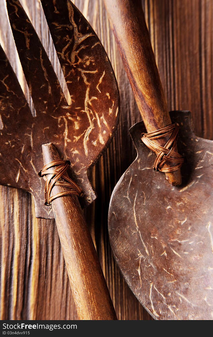 Wooden fork and spoon on the wooden table