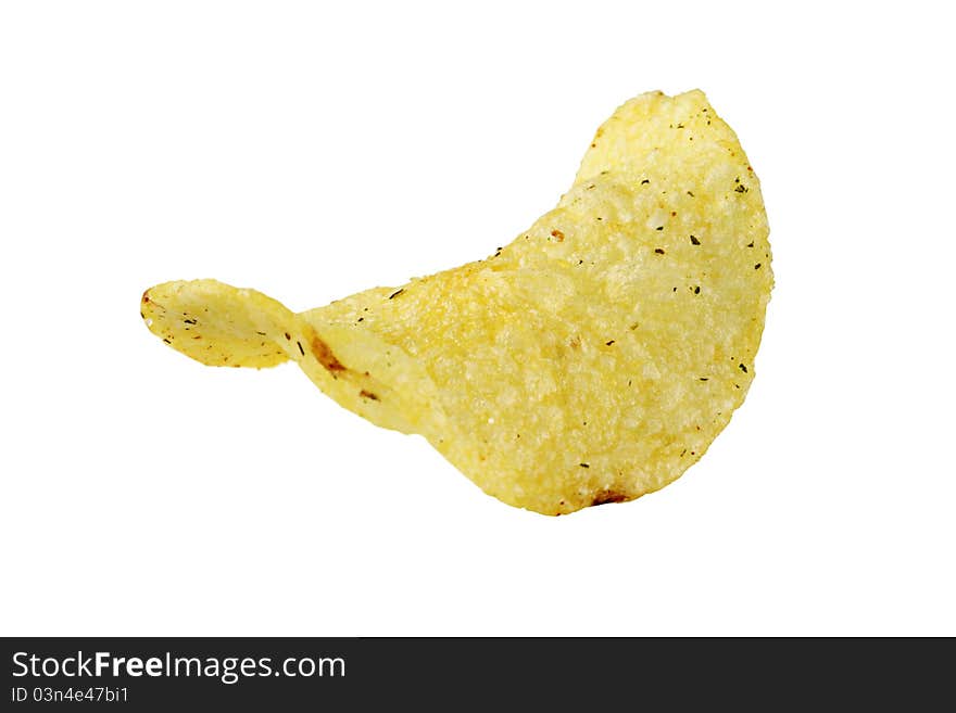 Potato chips, isolated on a white background.