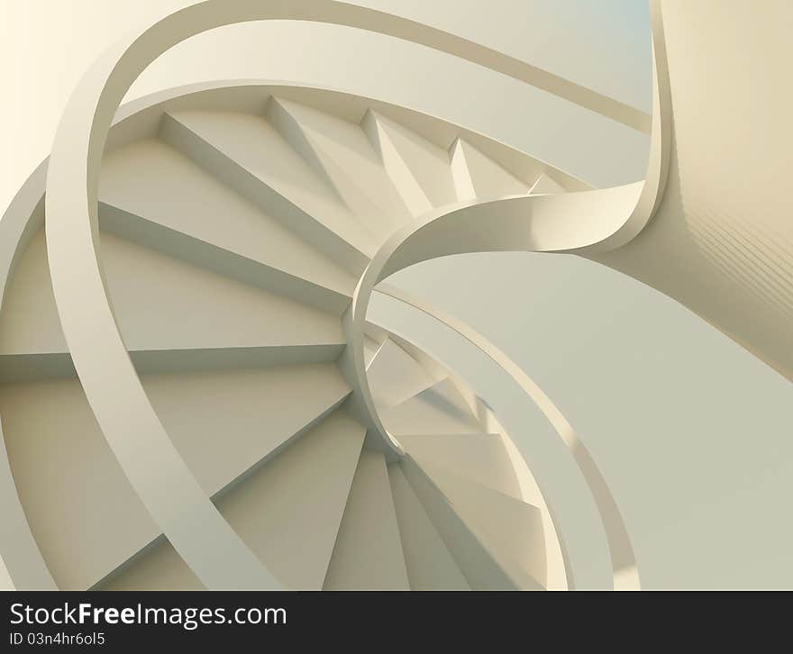 Abstract spiral staircase with slim handrails. Abstract spiral staircase with slim handrails