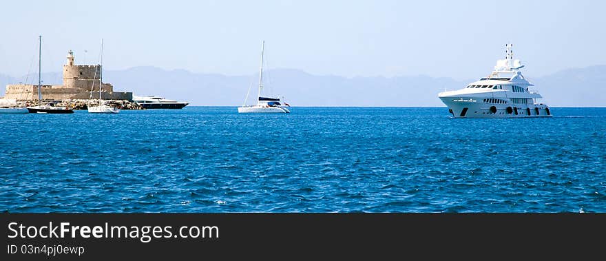 Ships in bay Greece, Rhodes