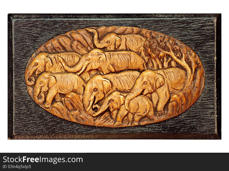 Elephant in wood carving Thai style