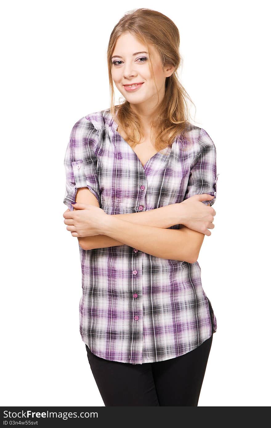 Beautiful lady in casual clothing studio photo