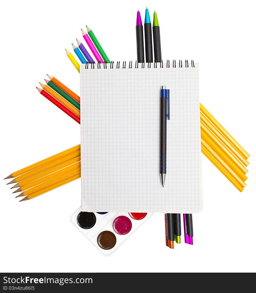 School tools on the white background