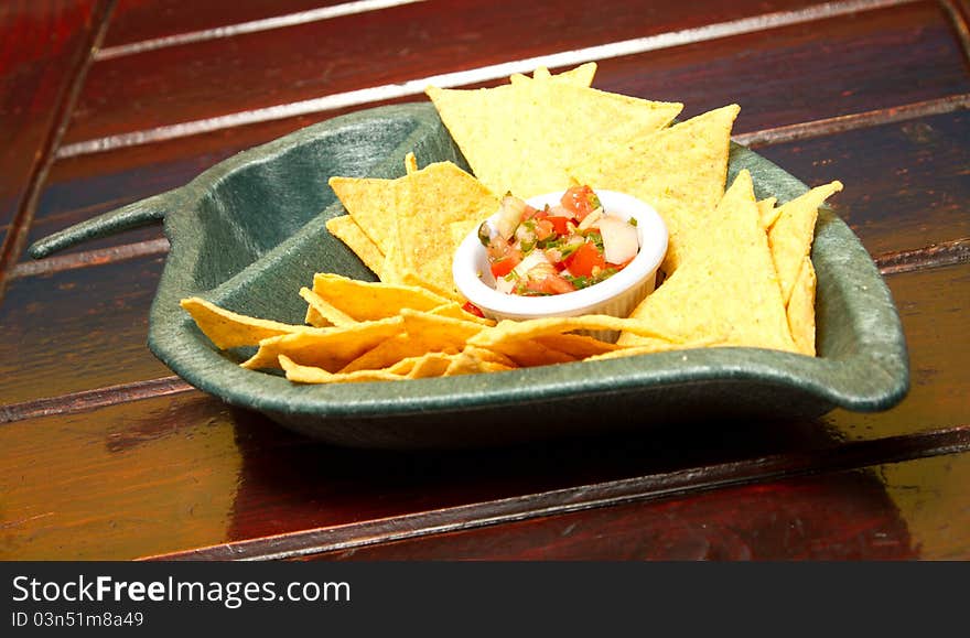 Tortilla chips with salsa dip