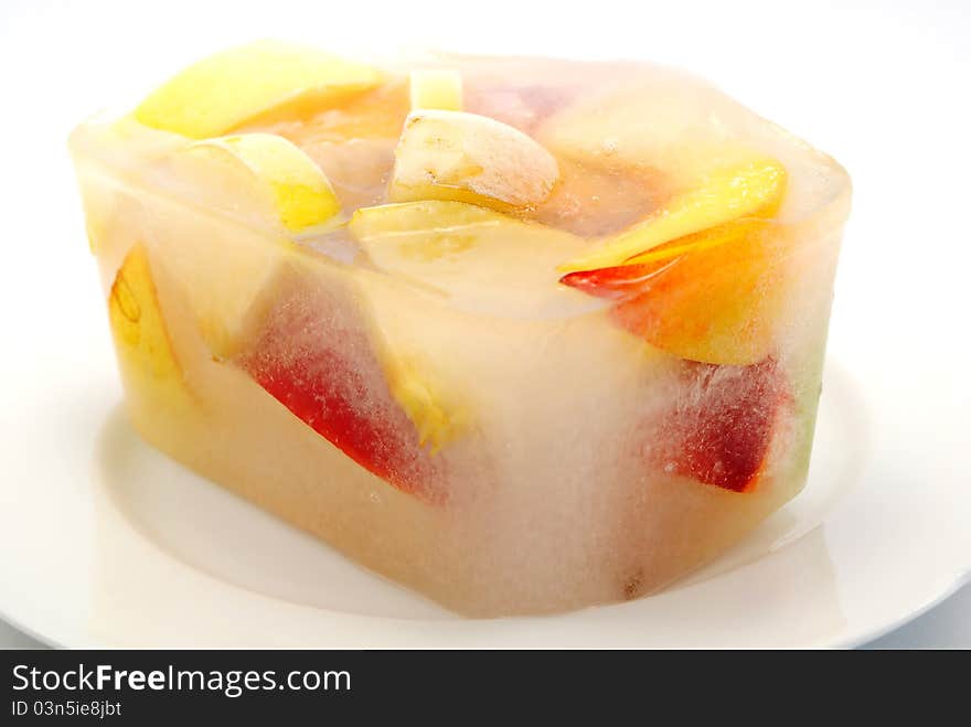 A box made from frozen fruits and water. A box made from frozen fruits and water