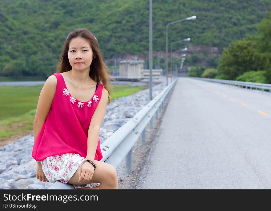 Asian girl and beautiful landscape