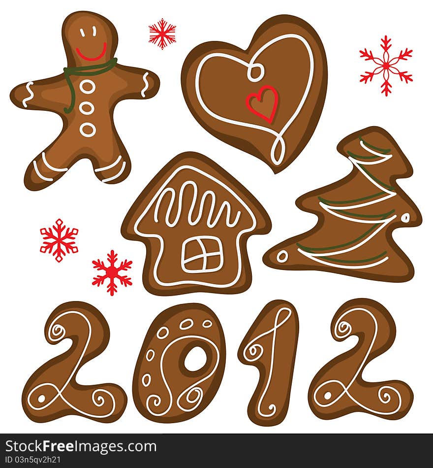 Christmas cookies isolated on the white. Vector set