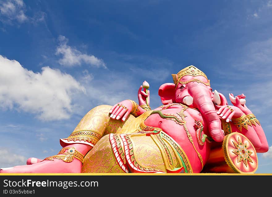 Pink ganecha statue in relaxing at Wat Samarn, Chachoengsao, Thailand