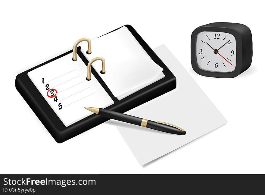 Notepad with checkboxes and pen. Vector illustration.