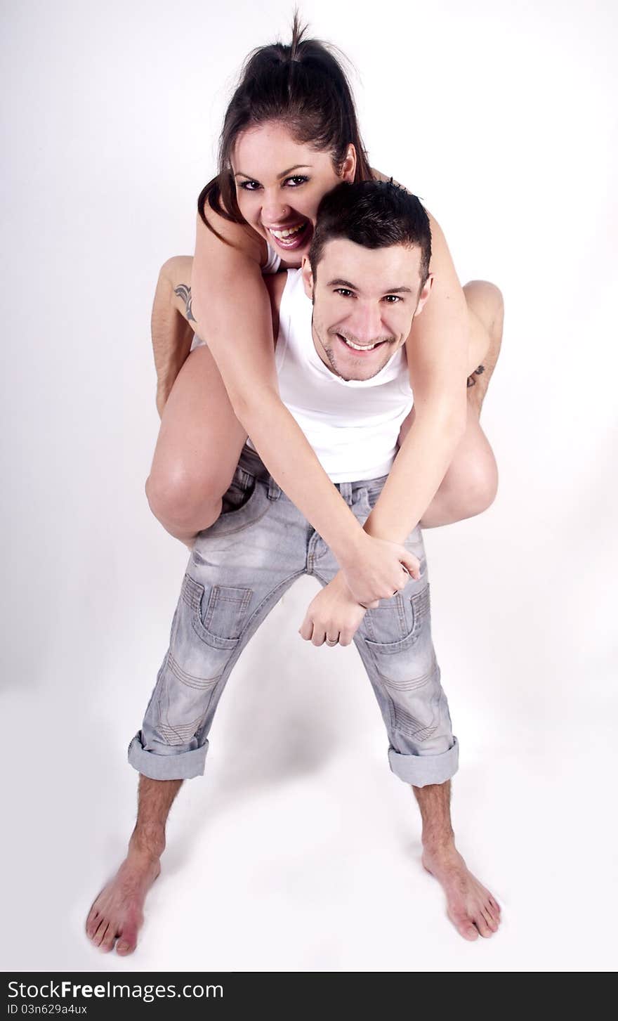 Man and woman couple in piggy back