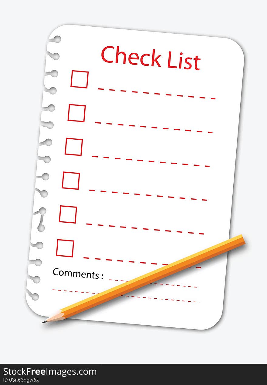 Check list note paper with pencil illustration