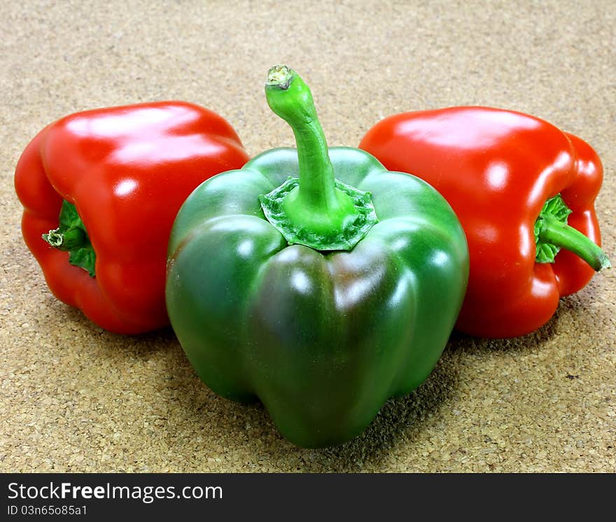 Fresh green and red peppers