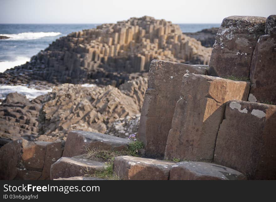 Volcanic stone stone pillars at The Giant's Causeway. Northern Ireland's number 1 tourist attraction, on the beautiful Antrim Coast. Volcanic stone stone pillars at The Giant's Causeway. Northern Ireland's number 1 tourist attraction, on the beautiful Antrim Coast