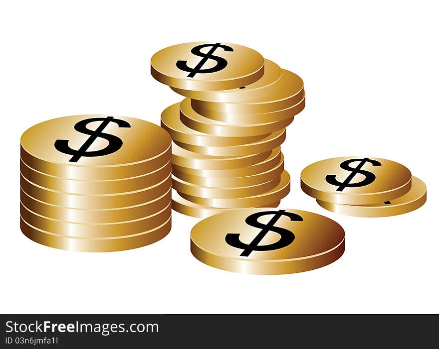 Vector isolated on white background gold coins.