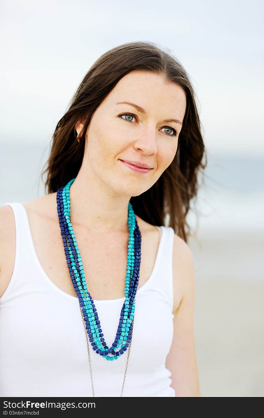 Portrait of a beautiful brunette woman with a necklace. Portrait of a beautiful brunette woman with a necklace