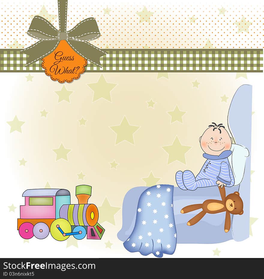 Welcome new baby boy, greeting card in vector format