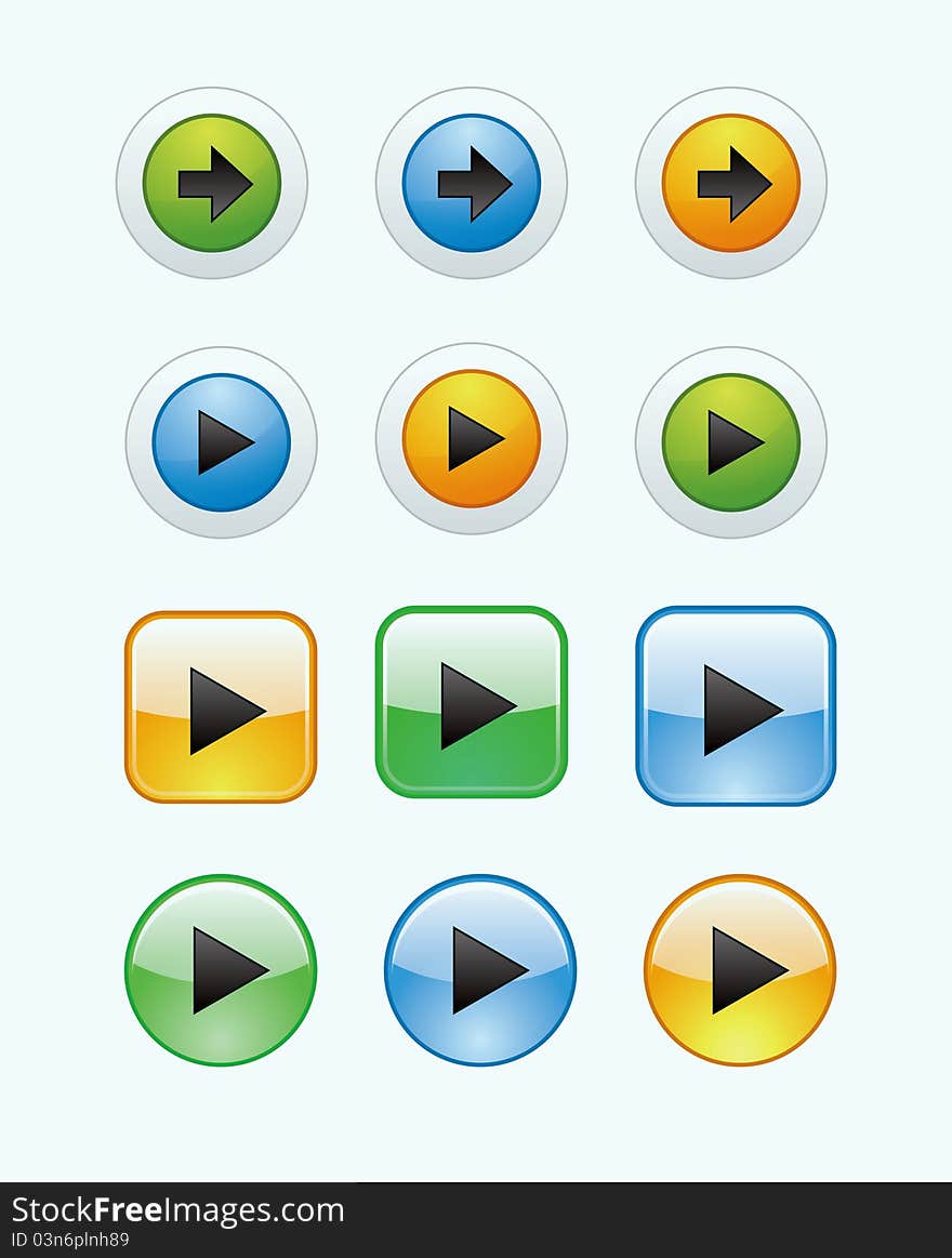 A set of colored buttons on white background. A set of colored buttons on white background.