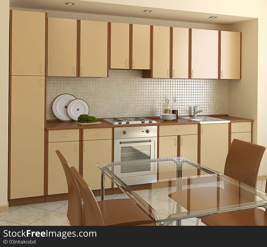 Interior of modern kitchen. 3d render.