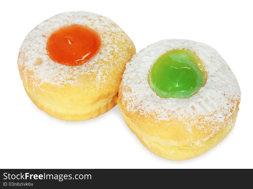 Bread, fruit filling the donut. Bread, fruit filling the donut