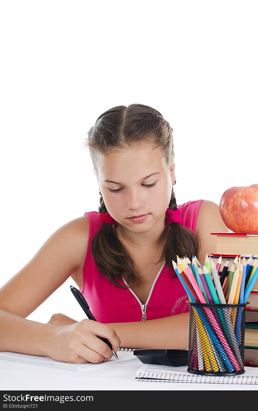 Portrait of the young girl with books