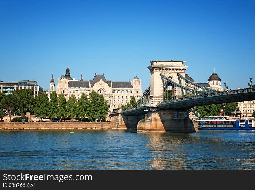 Chain Bridge and Gresham Palace in Budapest. Chain Bridge and Gresham Palace in Budapest.