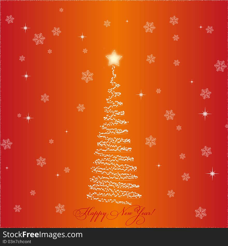 A beautiful Christmas card with Christmas tree and snowflakes. A beautiful Christmas card with Christmas tree and snowflakes